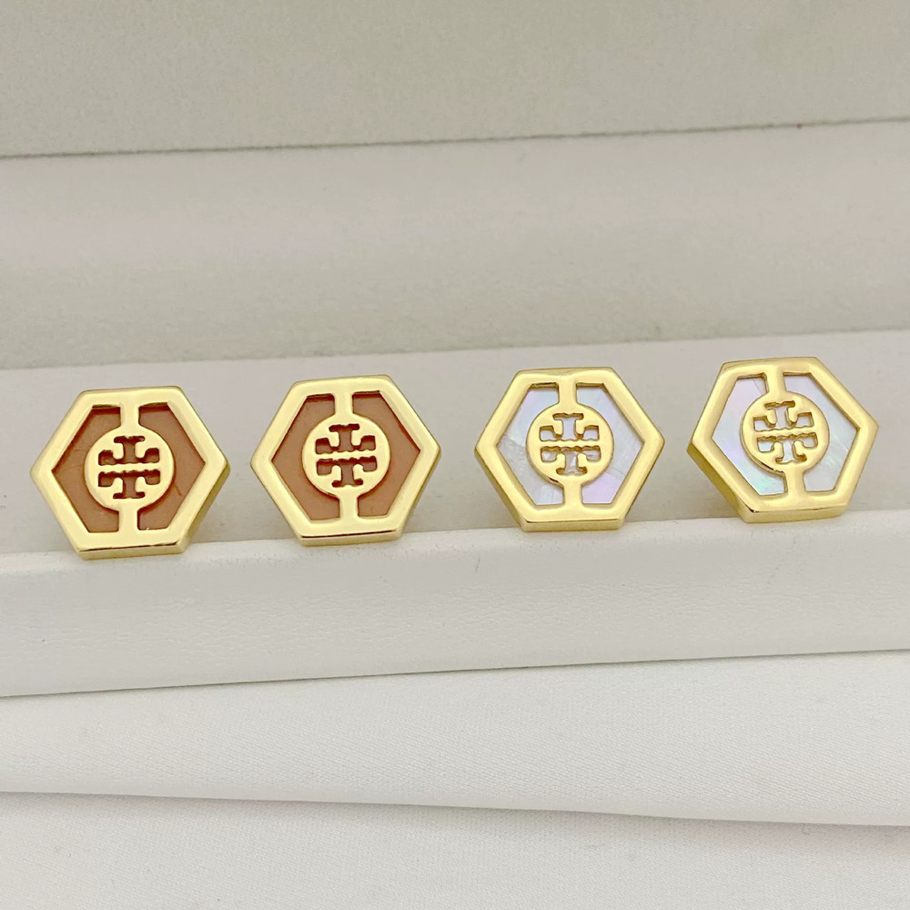 Tory Burch Inlaid Shell Hexagonal Studs